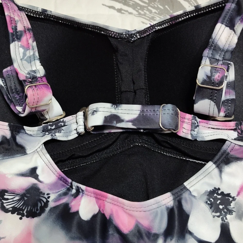Aqua Eve Purple, White and Black Floral One Piece Swimsuit, Size 18 (NWOT) - Picture 4 of 11